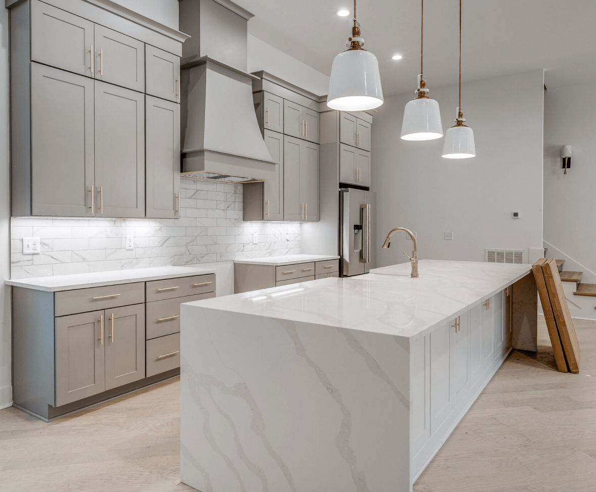 Remodeled kitchen with gray cabinets