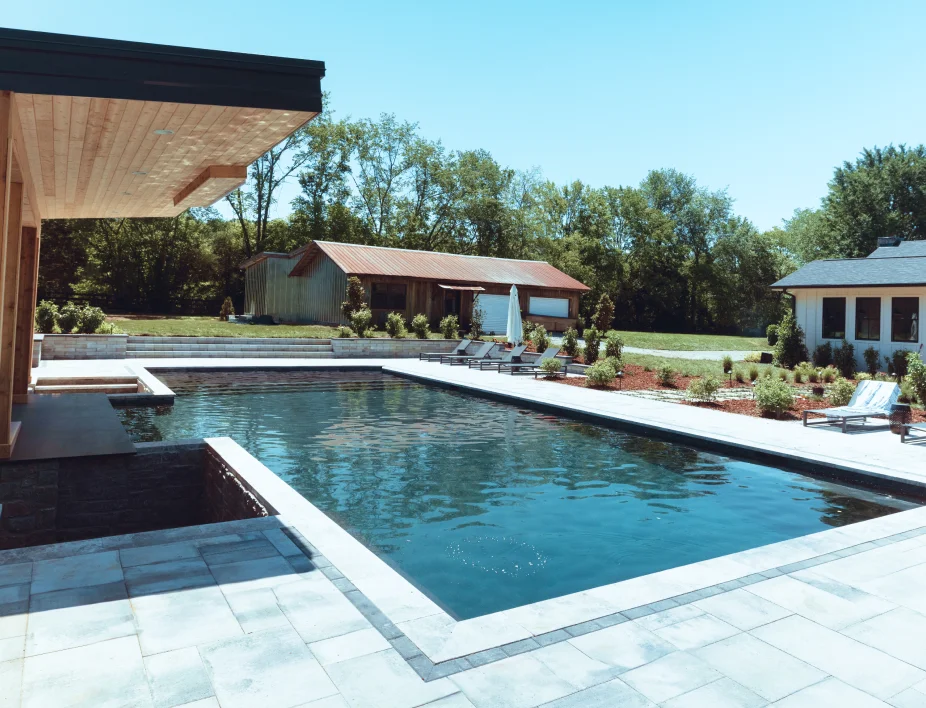Rectangular pool with waterfall