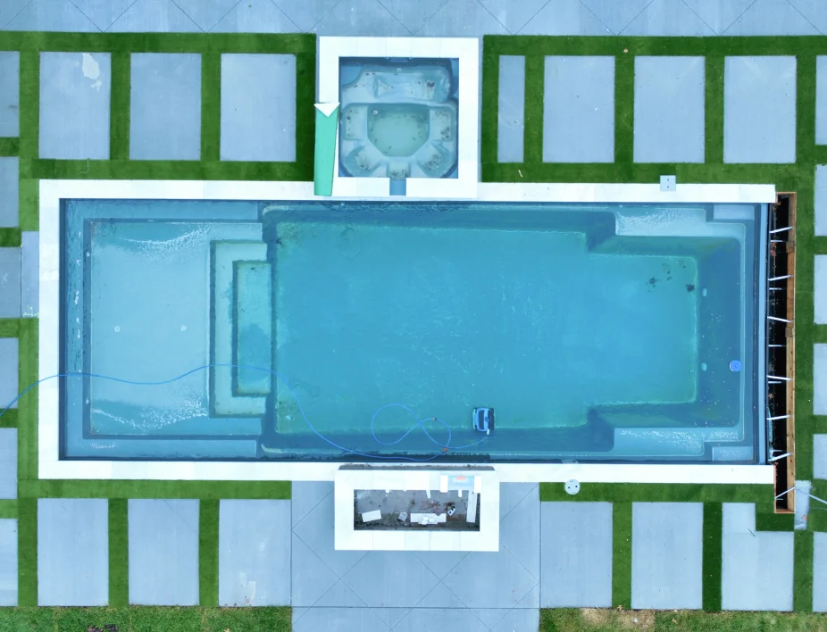 Aerial view of swimming pool with jacuzzi