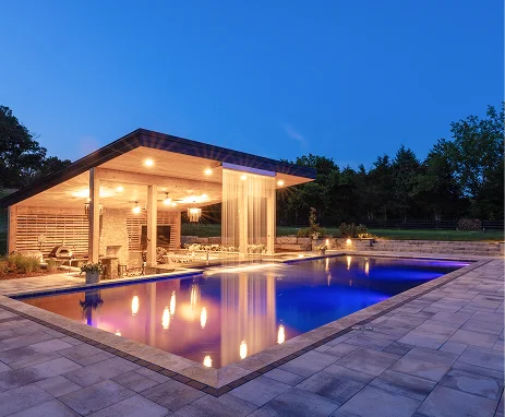 Rectangular pool with waterfall