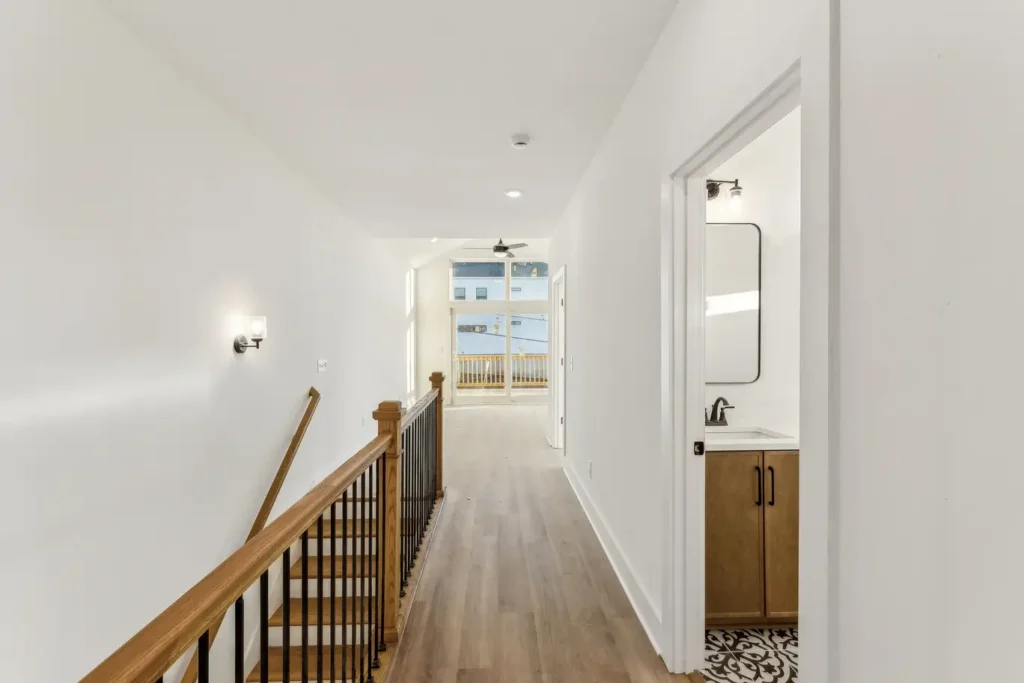 A hallway in a two-story home